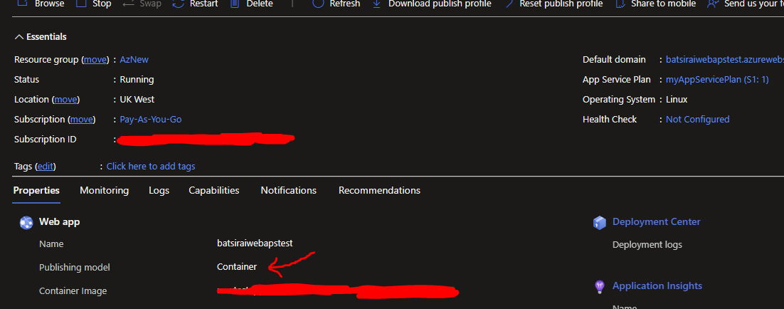 Azure App Service change Publish Model from Code to Container