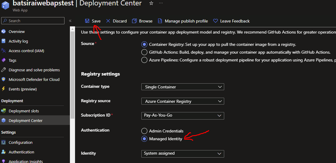 Azure App Service change Publish Model from Code to Container