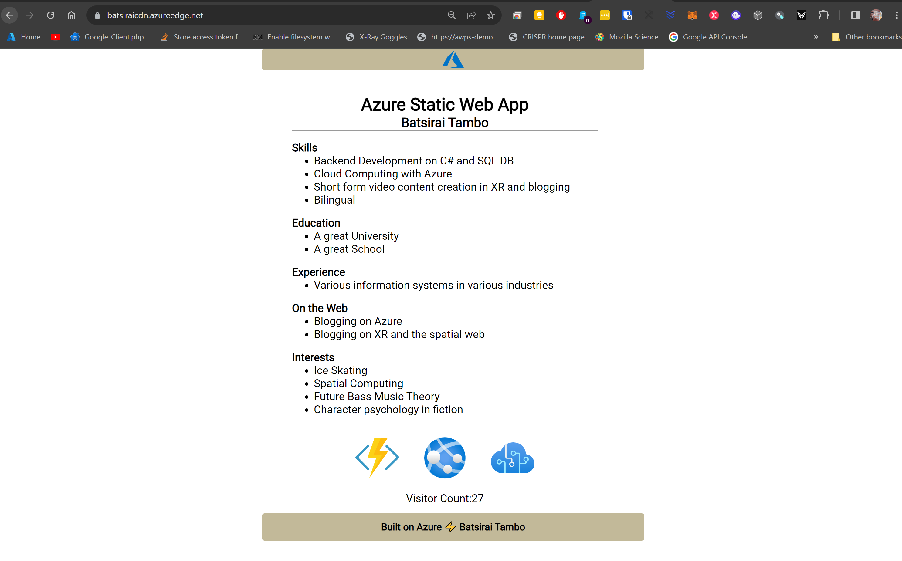 Azure Static Web App: Cloud Resume Challenge