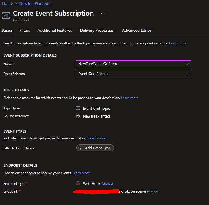 Azure Custom EventGrid Event Handler with WebHooks